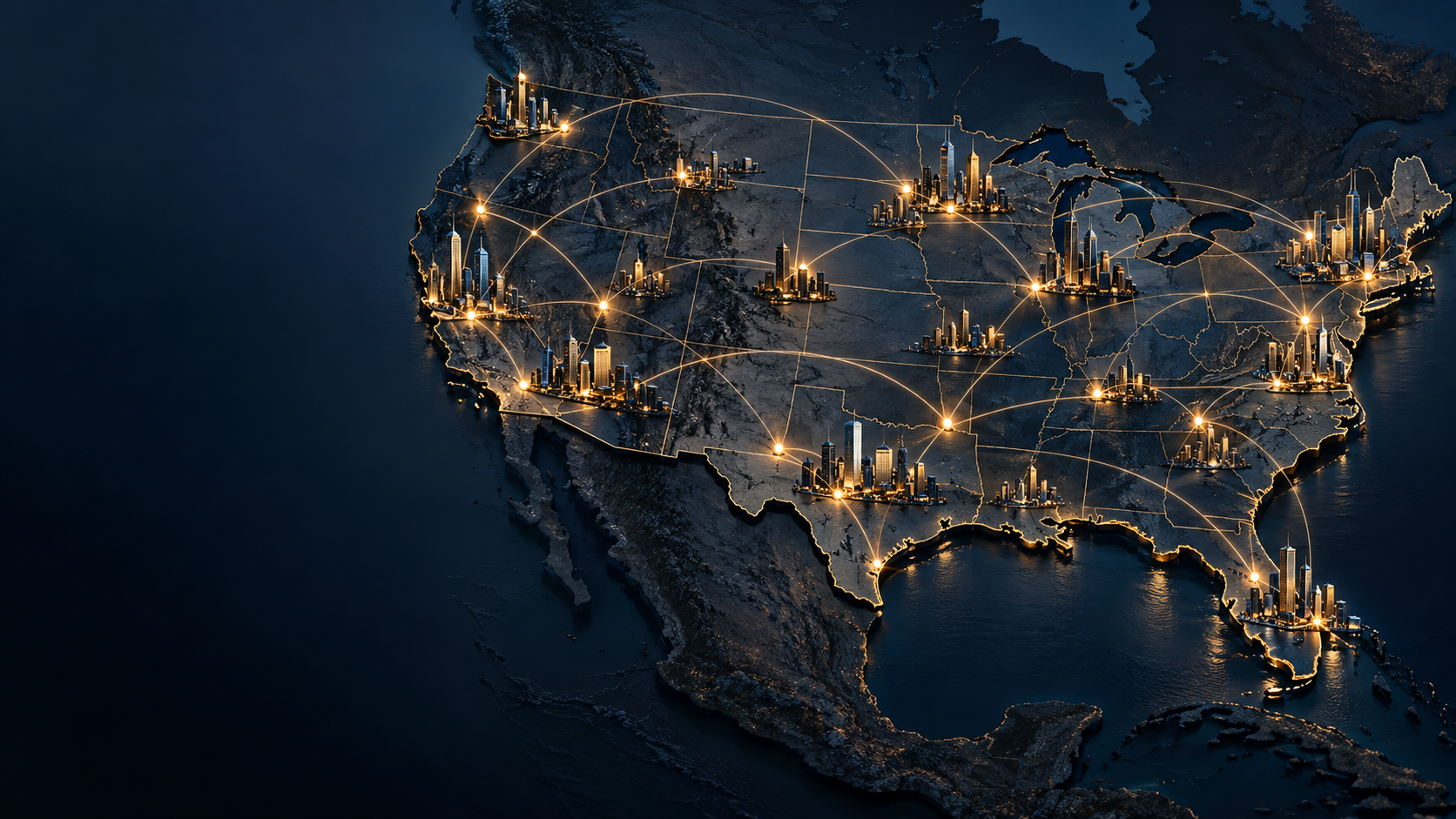 Illustration of connected cities across a United States affiliate network