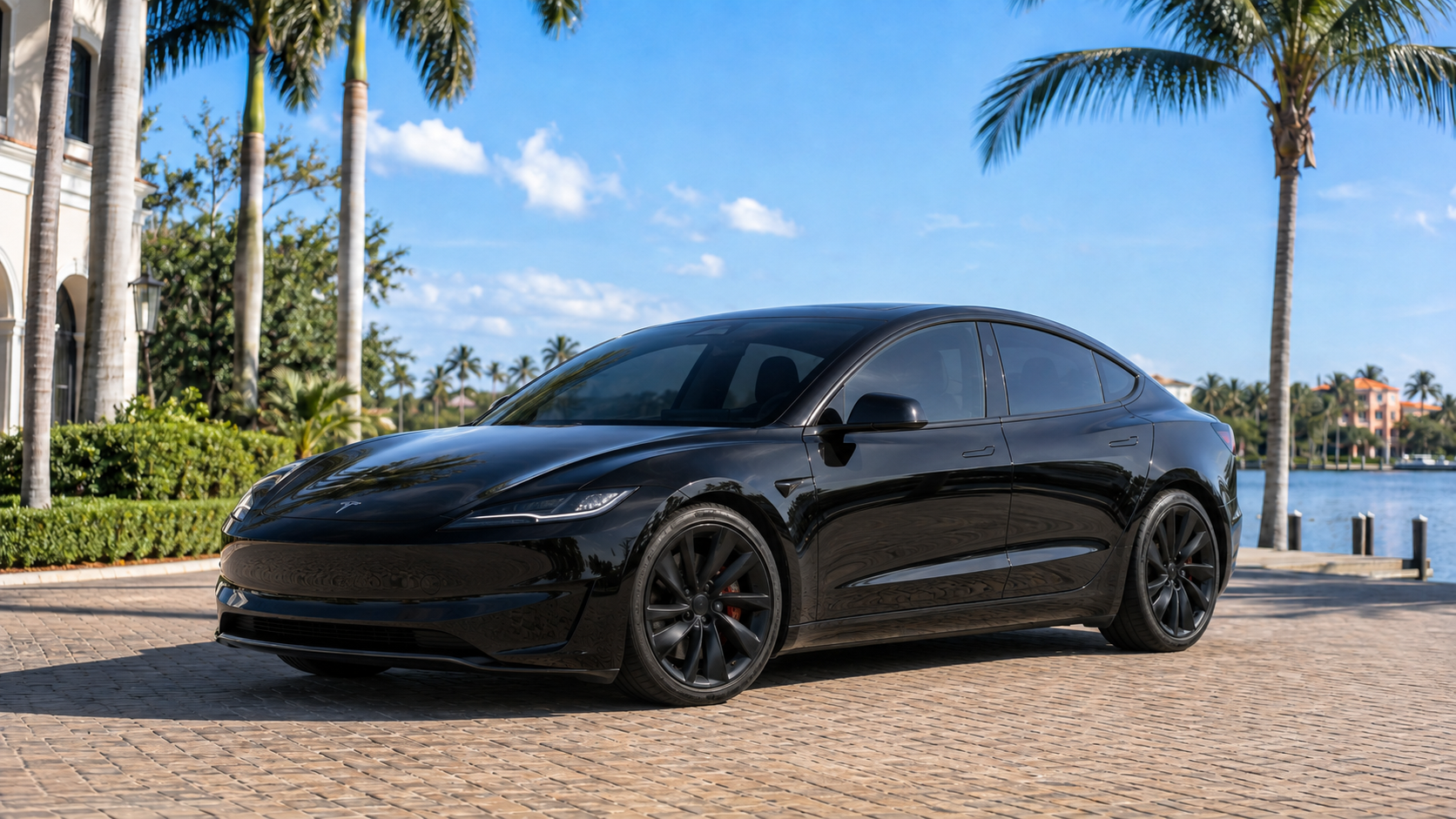 Sporty black-on-black luxury executive sedan with black wheels in Tampa Bay