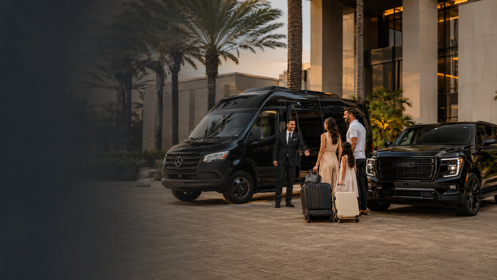 New customers welcomed beside black WDT Limo luxury vehicles